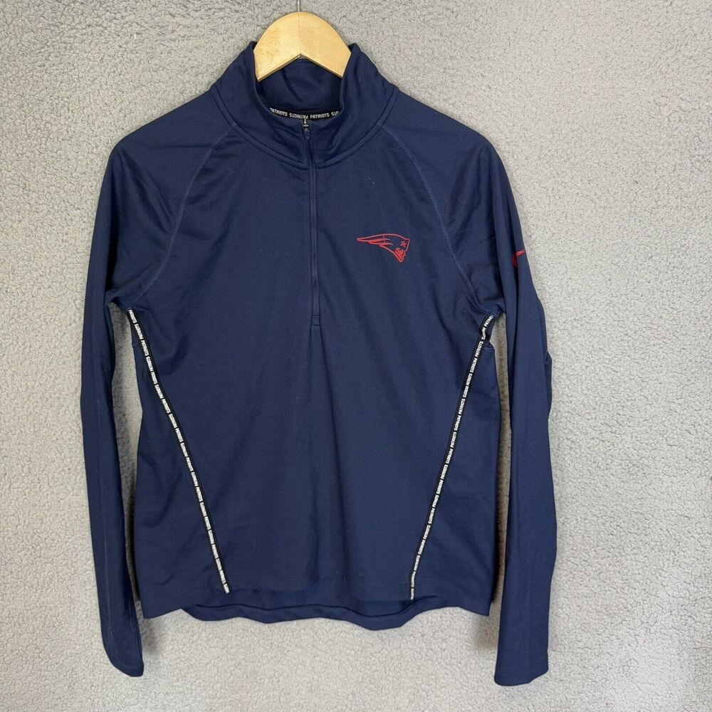 New England Patriots Shirt Womens M Blue Nike 1/4 Zip Football Pullover